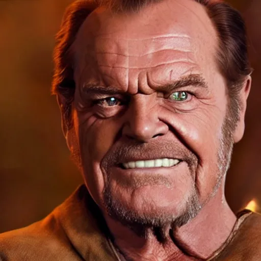 Image similar to jack nicholson as obi wan kenobi in star wars episode 3, 8k resolution, full HD, cinematic lighting, award winning, anatomically correct