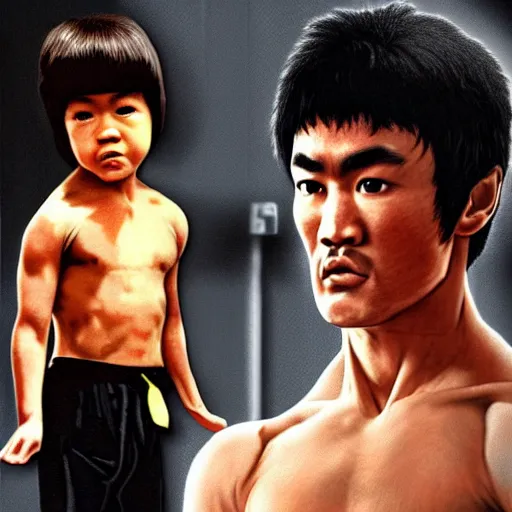 Prompt: baby man child Bruce Lee, hyper realistic