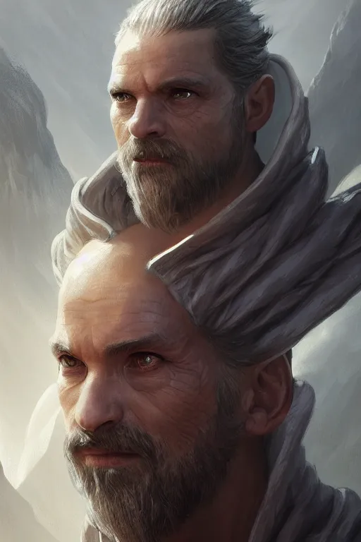 Prompt: man with dragon features in his face, wearing a simple robe, highly detailed, d & d, fantasy, highly detailed, digital painting, trending on artstation, concept art, sharp focus, illustration, global illumination, shaded, art by artgerm and greg rutkowski and fuji choko and viktoria gavrilenko and hoang lap
