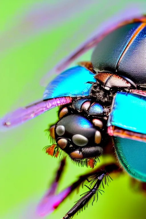 Image similar to high quality macro close-up metallic tachinid fly! gorgeous highly detailed hannah yata elson peter cinematic turquoise lighting high quality low angle hd 8k sharp shallow depth of field