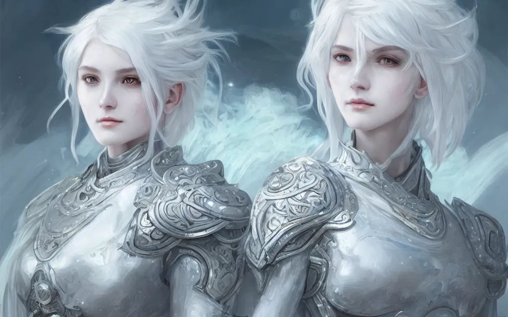 Image similar to portrait white hair knights of zodiac girl, matt white ice color armor, in ruined agora of athens, ssci - fi and fantasy, intricate and very very beautiful and elegant, highly detailed, digital painting, artstation, concept art, frostbite engine, smooth and sharp focus, illustration, art by tian zi and wlop and alphonse mucha