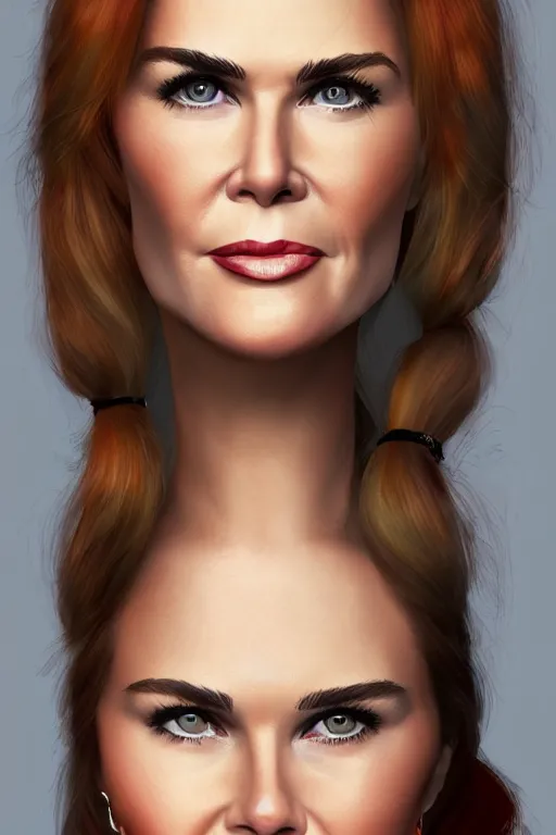 Image similar to mix of beautiful young maria shriver, mariel hemmingway, brooke shields, nicole kidman and elle macpherson as a boa constrictor, thin lips, hair tied up in a pony tail, dark blonde hair, colorful, artstation, cgsociety