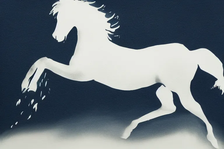 Image similar to bautiful serene ethereal horse, healing through motion, minimalistic ink aribrush painting on white background