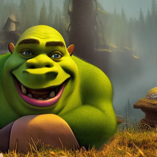 Image similar to Shrek is Bob Ross, hyperdetailed, artstation, cgsociety, 8k