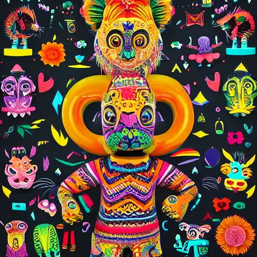 Prompt: “Alebrijes” 3-D 8k , digital art, Mexican folk art, cute single animal, black background, Hyperdetailed, Martin Sandiego, Julia Fuentes, Adi Granov