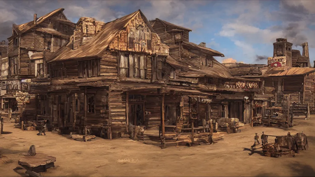 Image similar to Old West Town, artstation