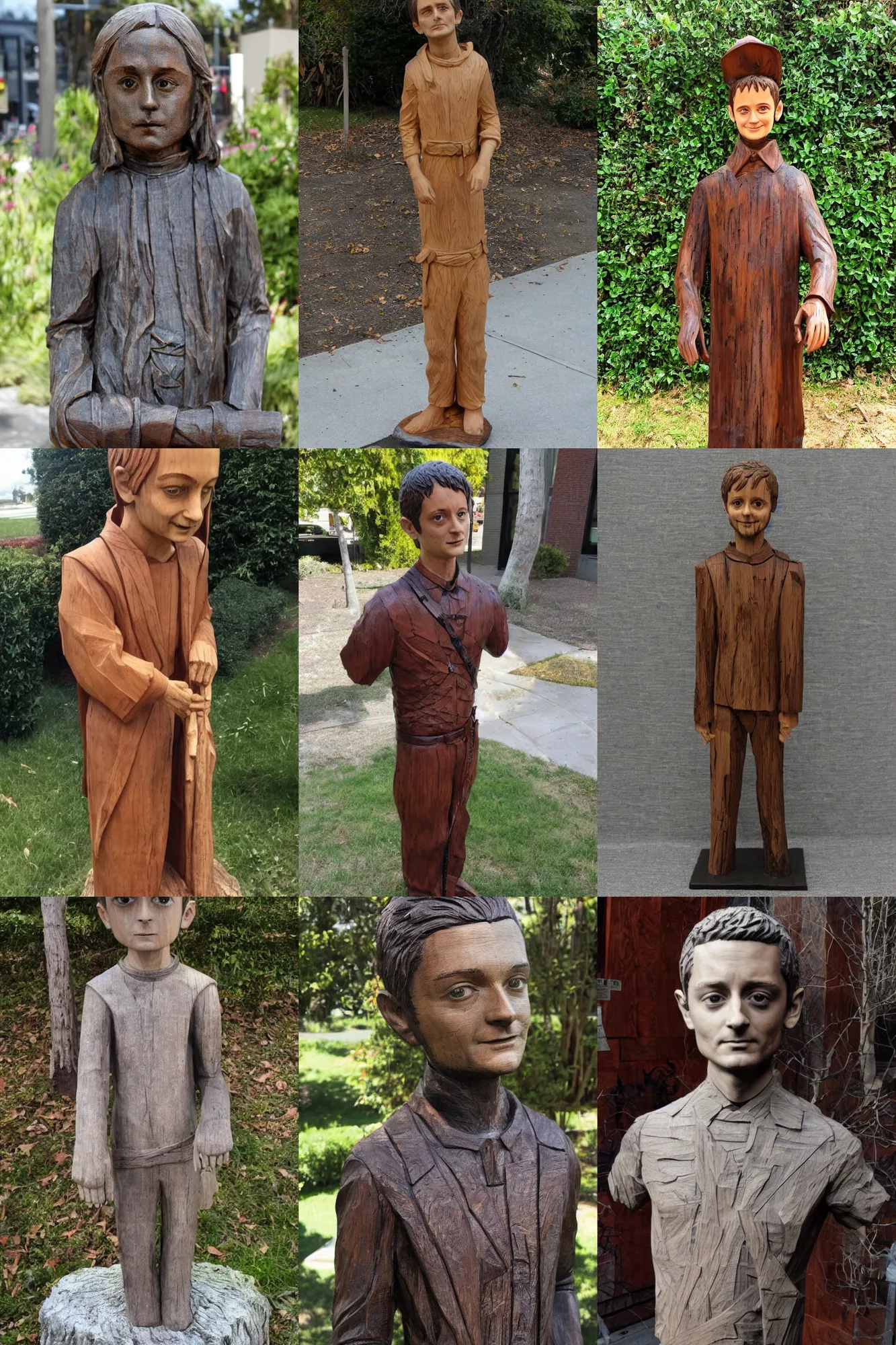 Prompt: wooden statue of elijah wood