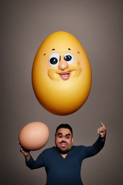 Image similar to 📷 gabriel fluffy iglesias the egg 🥚, made of food, head portrait, dynamic lighting, 4 k