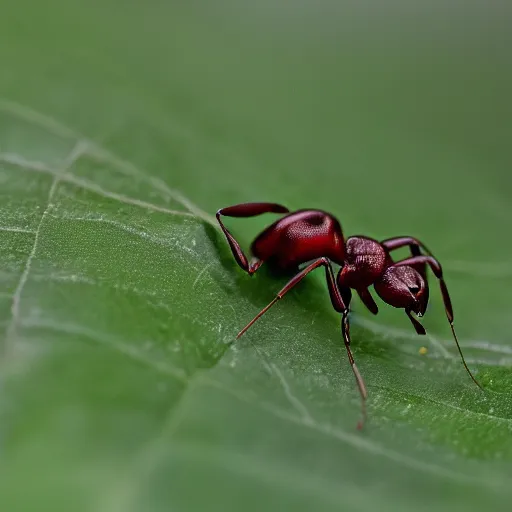 Image similar to cyberpunk ant on a green leaf, macro photography, 8 k, moody lighting, shallow depth of field,