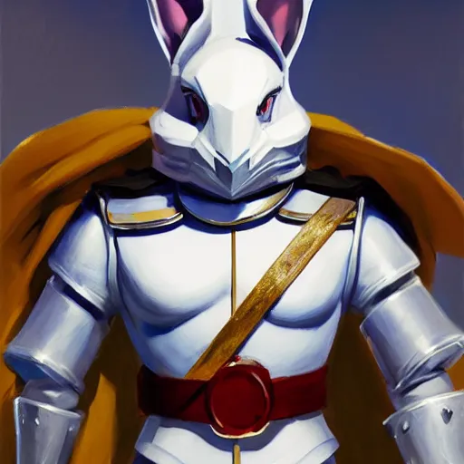 Image similar to greg manchess portrait painting of armored white rabbit from alice in wonderland as overwatch character, medium shot, asymmetrical, profile picture, organic painting, sunny day, matte painting, bold shapes, hard edges, street art, trending on artstation, by huang guangjian, gil elvgren, ruan jia, randy vargas, greg rutkowski