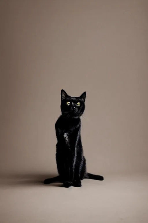 Prompt: full body studio photograph of a black cat