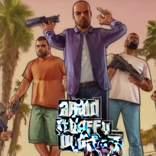 Image similar to Fall Guys in GTA 5, cover art by Stephen Bliss, boxart, loading screen