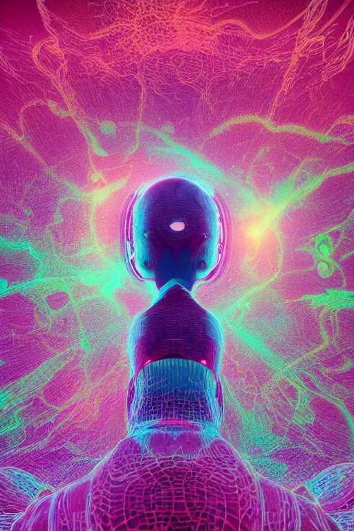 Image similar to an incredible digital art painting of a synapse, beeple and jean giraud, abstract conceptual, metaphysical, cinema 4 d, octane render, vaporwave pallette