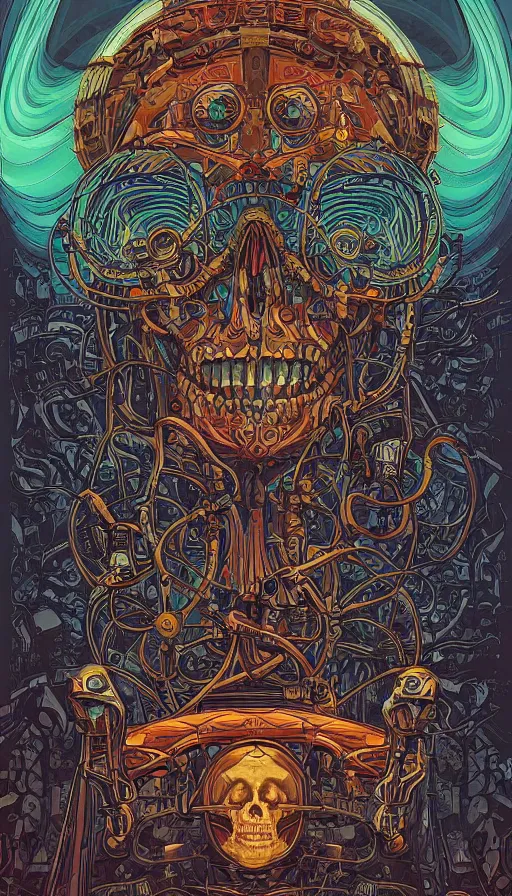 Image similar to The oracle of the skull gods, italian futurism, da vinci, Dan Mumford, Josan Gonzalez