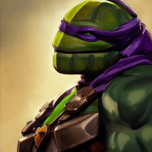 Image similar to greg manchess portrait painting of armored donatello of tmnt as overwatch character, medium shot, asymmetrical, profile picture, organic painting, sunny day, matte painting, bold shapes, hard edges, street art, trending on artstation, by huang guangjian and gil elvgren and sachin teng