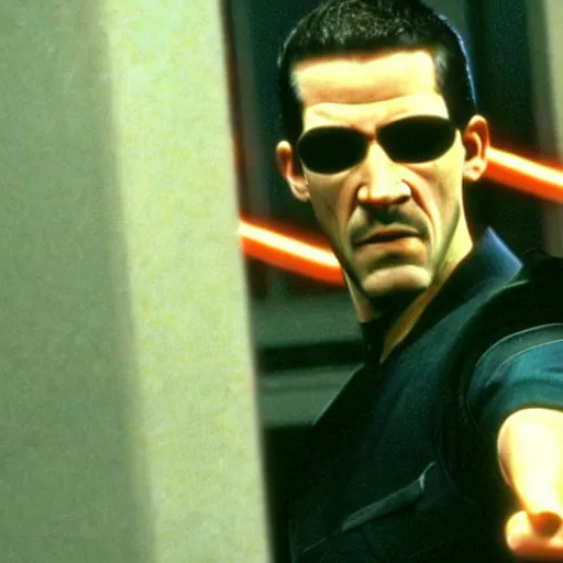 Prompt: a film still of Gordon Freeman in The Matrix (1999)