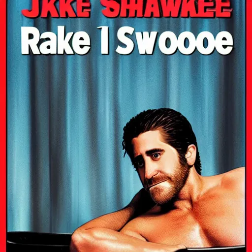 Image similar to a movie poster of Jake Gyllenhaal as patrick Swayze sitting in a hot tub in the movie Road House