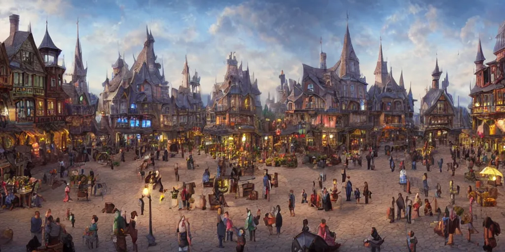 Image similar to beautiful matte painting of a fantasy town square