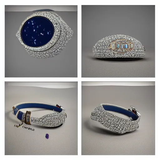 Prompt: Diamond encrusted dog's collar, with the Andromeda galaxy as a large gem stone, 8k,