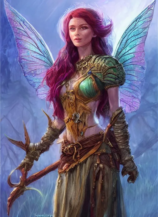 Image similar to fairy, ultra detailed fantasy, dndbeyond, bright, colourful, realistic, dnd character portrait, full body, pathfinder, pinterest, art by ralph horsley, dnd, rpg, lotr game design fanart by concept art, behance hd, artstation, deviantart, hdr render in unreal engine 5