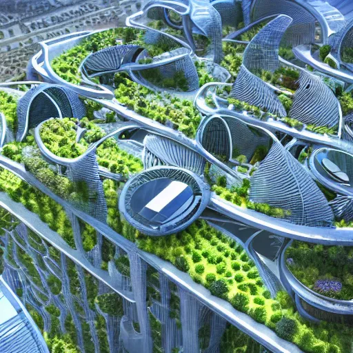 Image similar to scenic view of a futuristic modern utopian eco friendly city