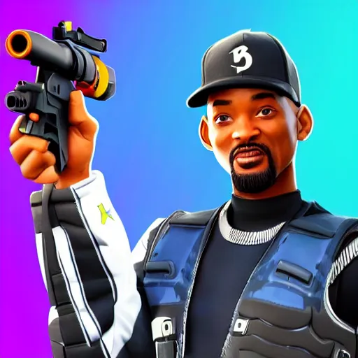 Prompt: will smith in fortnite, fortnite art style