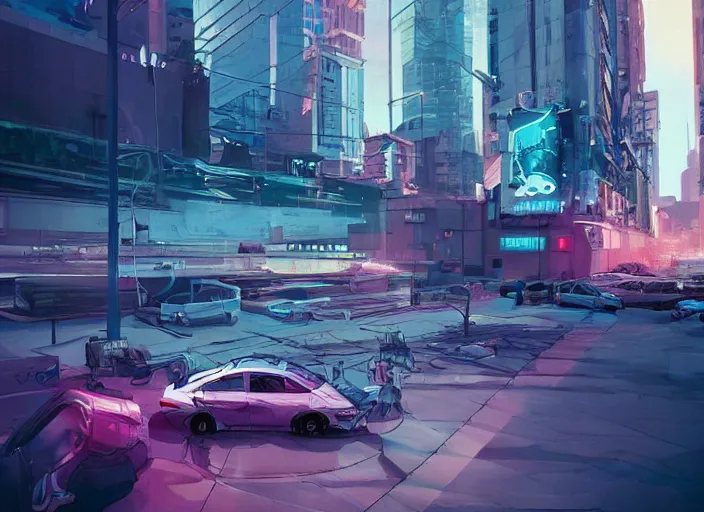 Prompt: a sedan car in a city. sharp focus, cinematic pose, cinematic lighting, unreal engine render. art by josan gonzales and moebius and deathburger.