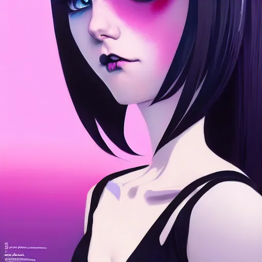 Image similar to a beautiful slim shy goth girl hates you, art by ilya kuvshinov and lois van baarle and ross tran and range murata and artgerm and andy warhol, norman rockwell, digital art, highly detailed, profile picture, intricate, sharp focus, mystical trending on artstation hq, deviantart, pinterest, unreal engine 5, 4 k uhd image