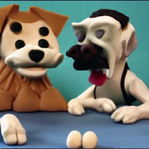 Prompt: dog eat dog, claymation