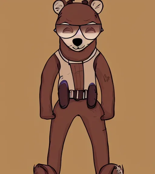 Prompt: expressive stylized master furry artist digital line art colored shaded drawing full body portrait character study of the anthro male anthropomorphic cute cartoon bear fursona animal person wearing clothes pilot