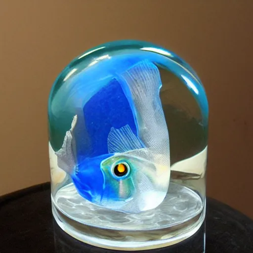 Image similar to transparent marble with a fish swimming inside of it