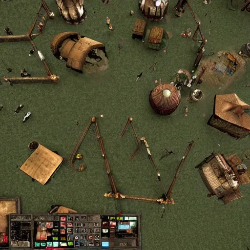 Image similar to screenshot of a beautiful rts game silent hill, overhead view, highly detailed