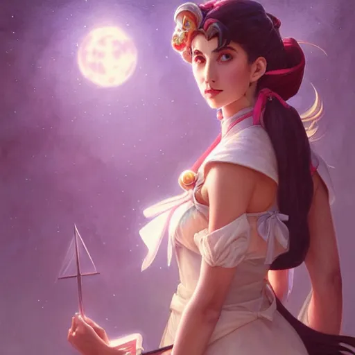 Prompt: Emily Rudd as Sailor Moon, western, D&D, fantasy, intricate, elegant, highly detailed, digital painting, artstation, concept art, matte, sharp focus, illustration, art by Artgerm and Greg Rutkowski and Alphonse Mucha