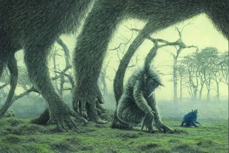 Prompt: where the wild things are, early morning, Alan Lee, realistic landscape