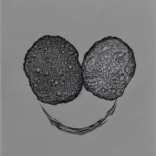 Image similar to an ink drawing of a pair of anthroponomic amoebas meeting each other.