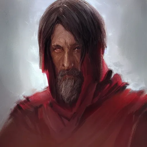 Image similar to portrait of a man by greg rutkowski, jedi emperor roan fel, short black hair, star wars expanded universe, he is about 5 0 years old, elegant, prideful, wearing red jedi armor, highly detailed portrait, digital painting, artstation, concept art, smooth, sharp foccus ilustration, artstation hq