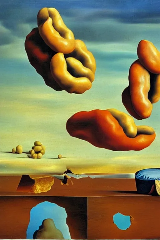 Prompt: Soft Construction with Boiled Beans (Premonition of Civil War), oil painting by Salvador Dali