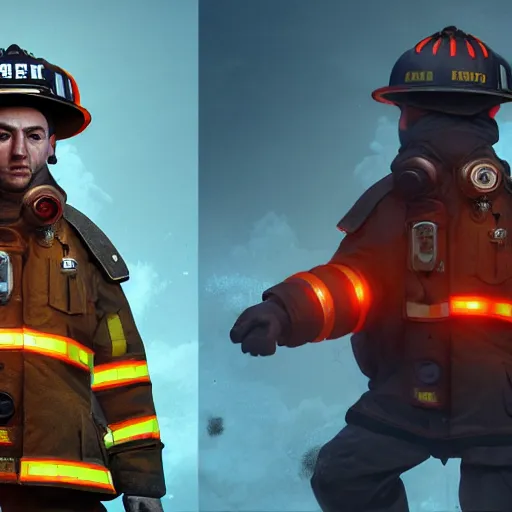 Image similar to portrait of fireman _ jeck, 8 k uhd, unreal engine, octane render in the artstyle of finnian macmanus, john park and greg rutkowski