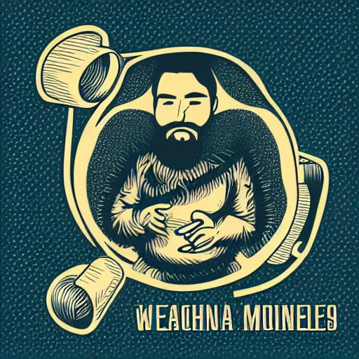 Prompt: bearded man turns bowl using woodlathe, lathe, machinery, vector art