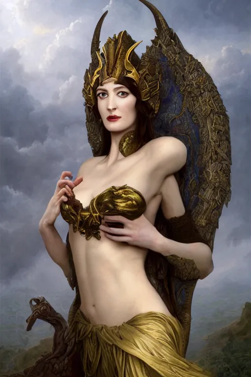 Image similar to A fantasy book style portrait painting of a hybrid, Eva Green, Anya_Taylor-Joy, Cory Chase, as a Mystical Valkyrie, Anubis-Reptilian, Atlantean Warrior, François Boucher, Oil Painting, unreal 5, DAZ, hyperrealistic, octane render, Regal, Refined, Detailed Digital Art, RPG portrait, William-Adolphe Bouguereau, Michael Cheval, Walt Disney (1937), Steampunk, Volumetric Golden dappled dynamic lighting, Highly Detailed, Cinematic Lighting, Unreal Engine, 8k, HD