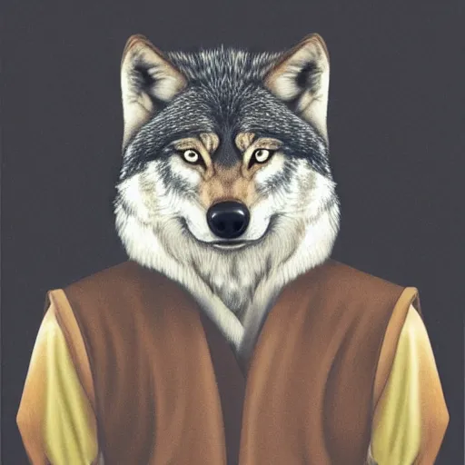 Image similar to award-winning. hyper-realistic. Anthropomorphic wolf in ceremonial robes. Portrait.