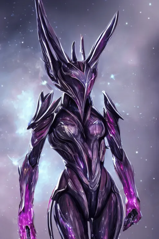 Image similar to bust shot, hyperdetailed realistic elegant beautiful stunning giant robot mecha hot female goddess dragon, sharp spines, sharp metal ears, smooth purple eyes, smooth fuschia skin, smooth silver armor, nebula size, space, epic proportions, epic scale, macro giantess, warframe, destiny, furry, dragon art, goddess art, giantess art, furaffinity, octane