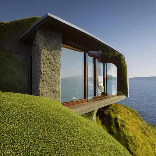 Prompt: a very beautiful house with a Green garden on a Cliff in Ireland, 8K, photorealistic, High resolution, architectural digest