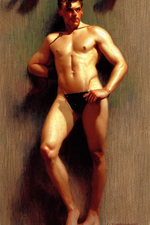 Image similar to attractive male, cloisonnism, character design, painting by gaston bussiere, craig mullins, j. c. leyendecker, tom of finland