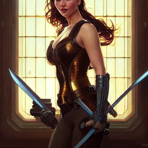 Prompt: Jennifer Lawrence as wolverine, intricate, futuristic, fantasy, elegant, by Stanley Artgerm Lau, greg rutkowski, thomas kindkade, alphonse mucha, loish, norman Rockwell,