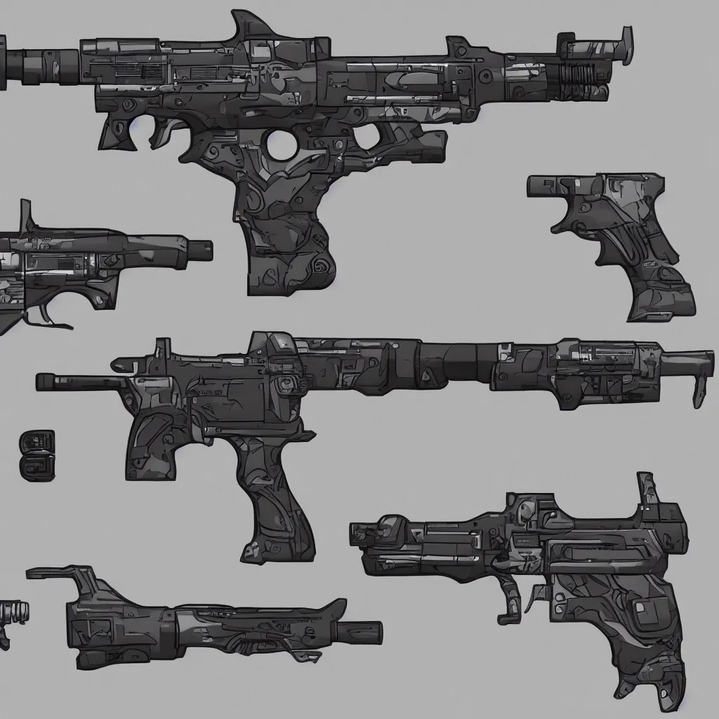 Image similar to detailed cyberpunk style sci - fi high tech gun concept design