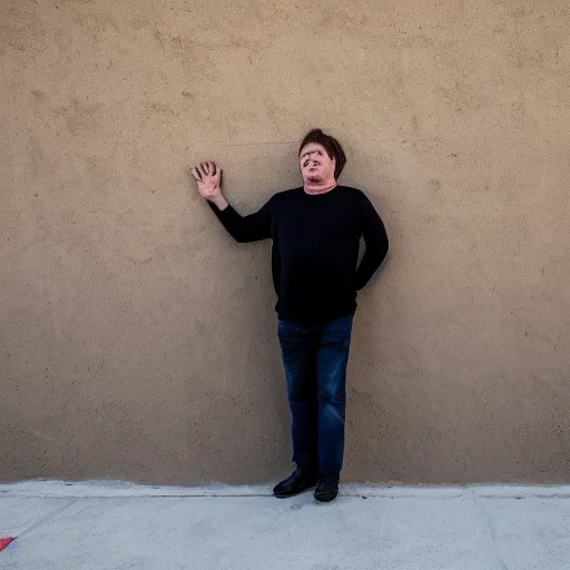 Prompt: Mike Myers (Actor/Comedian) gazing at the US-Mexican Wall, XF IQ4, f/1.4, ISO 200, 1/160s, 8K, RAW, unedited, symmetrical balance, in-frame