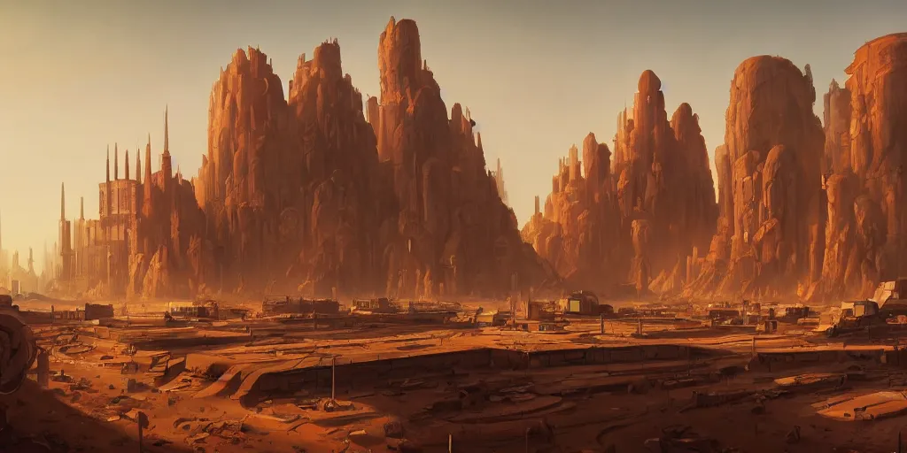 Image similar to mars city, full summer light, federico pelat, andreas rocha, greg rutkowski, artstation