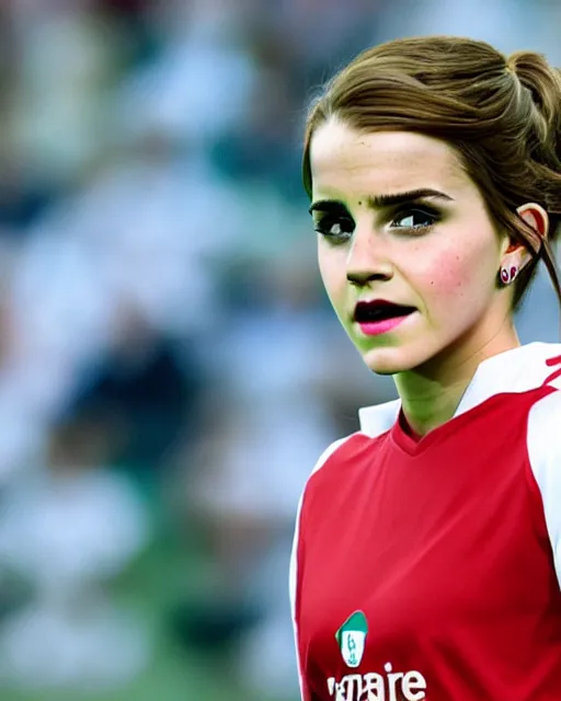 Image similar to a portrait of emma watson as a lokomotiv football player, hyper realistic