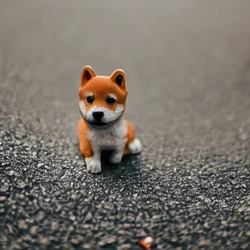 Image similar to close up photo of a tiny shiba inu, cinematic, shallow dof, 3 5 mm, 4 k, macro